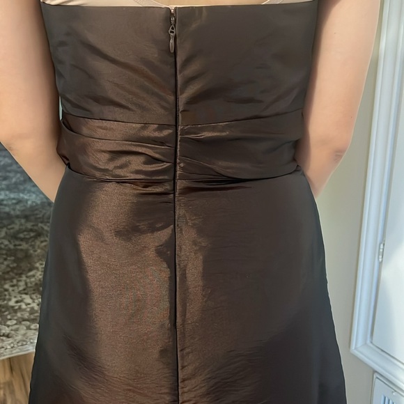 Amsale Size 8 Chocolate Brown Satin Evening Gown – Bow Waist Formal Dress - Picture 2 of 8